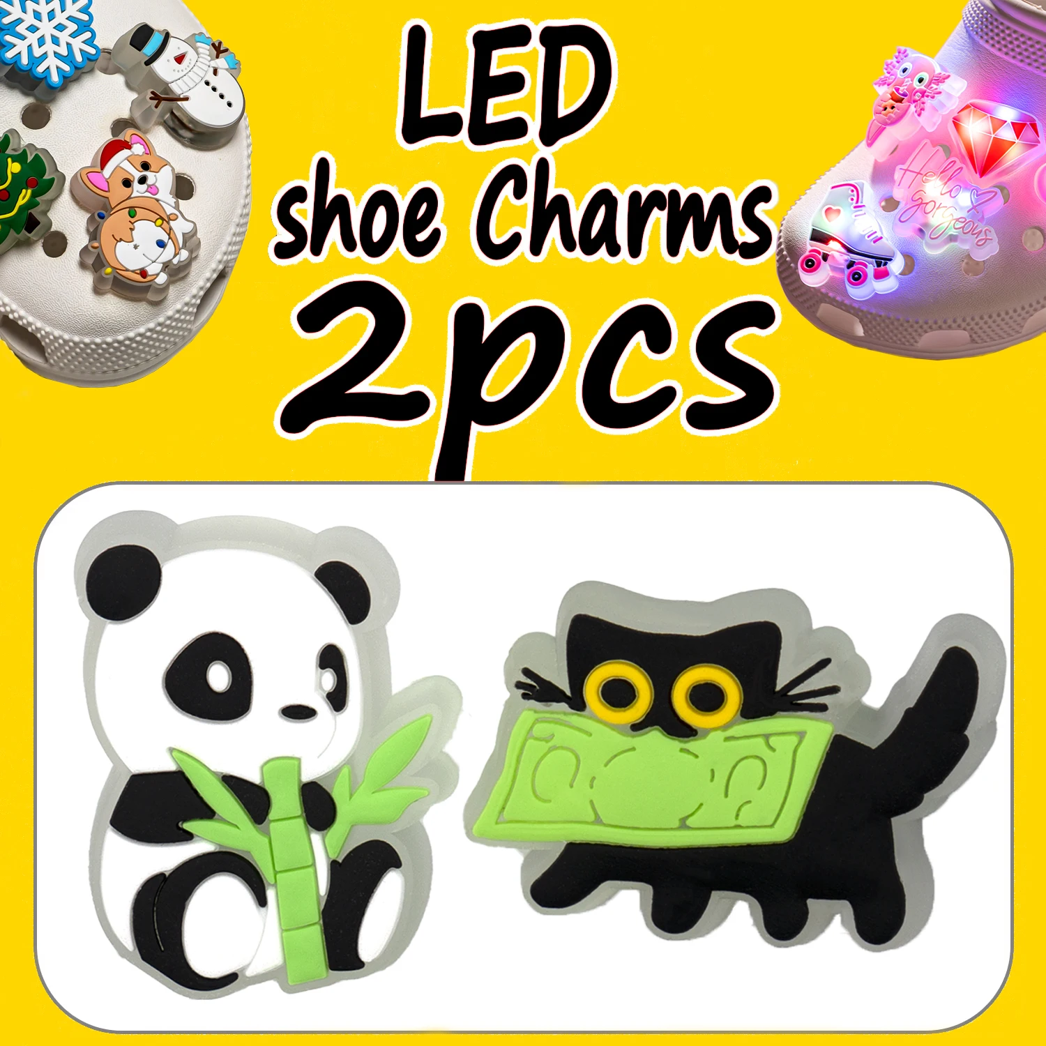 2PCS LED Pins for Kids Lighted Shoe Charms Animals Game Controller Shoe Accessories Duck Cat Decoration Buckle Girl Boy Ornament