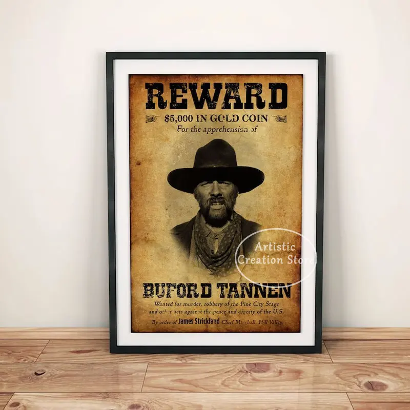 Back To The Future 3 Buford Tannen Wanted Warrant Poster Retro Canvas Painting Prints  Wall Pictures for Living Room Home Decor