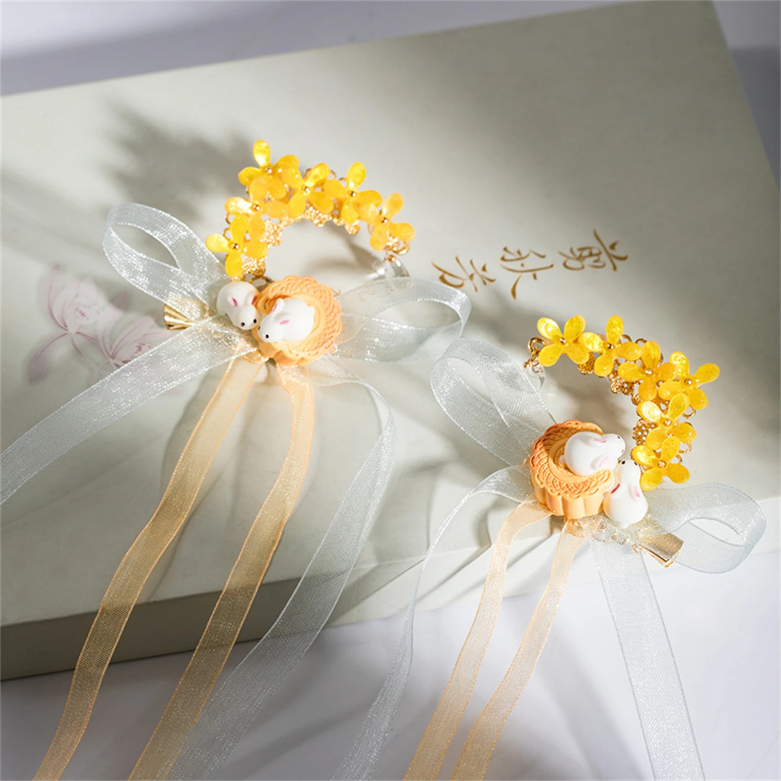 Chinese Hair Clip Rabbit Mooncake Shaped Hairpin For Girls Cute Tassel Tiaras Vintage Hanfu Party Hair Jewelry Retro Barrettes