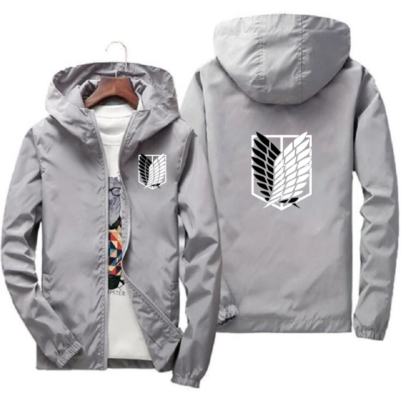 Attack on Titan New Outdoor Travel Men\'s Hooded Jacket Spring Fall Zipper Hooded Lightweight Comfortable Camping Hiking Jacket