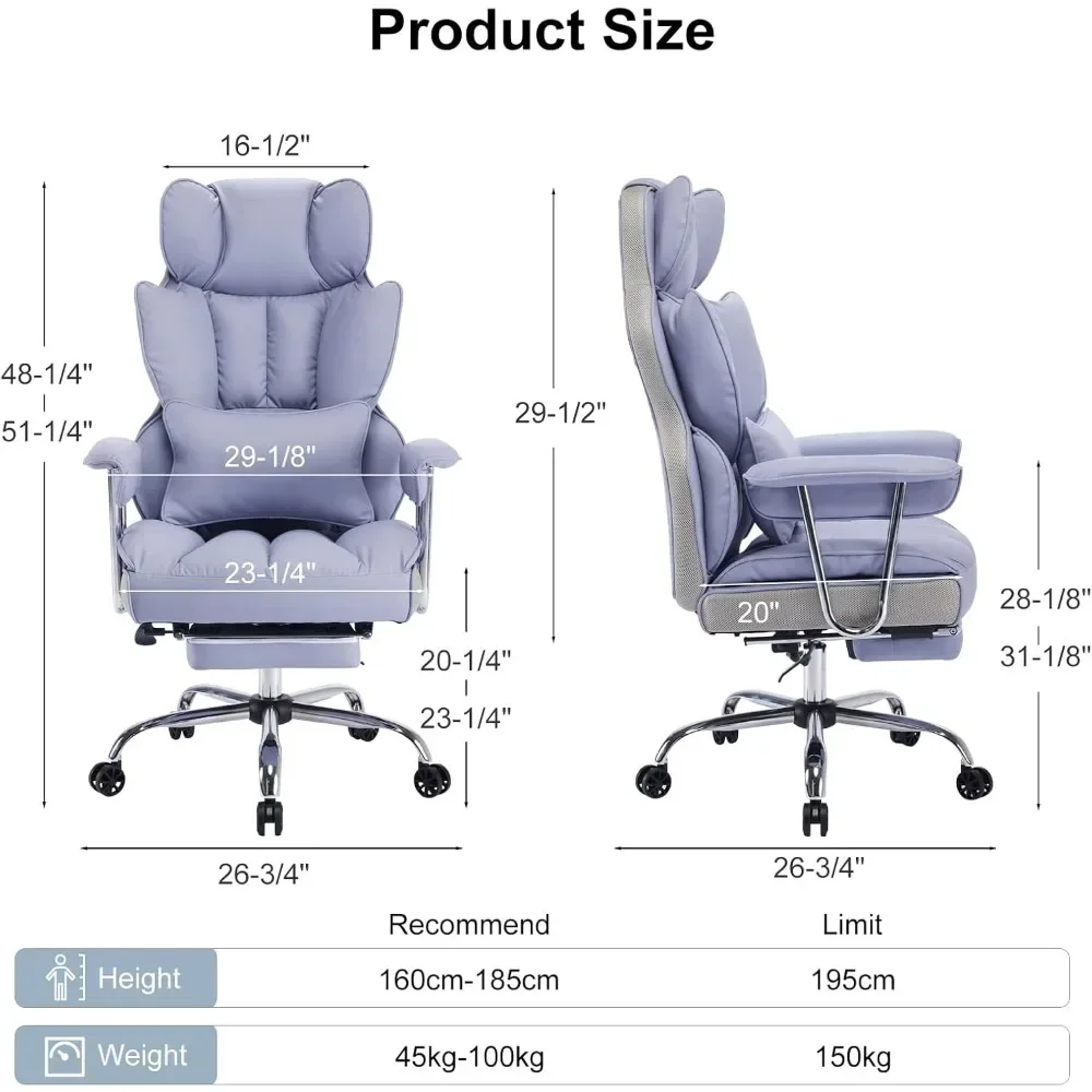 Executive Office Chair for Heavy People, High Back Computer Chair with Foot Rest, Height Adjustable PU Leather Office Chair