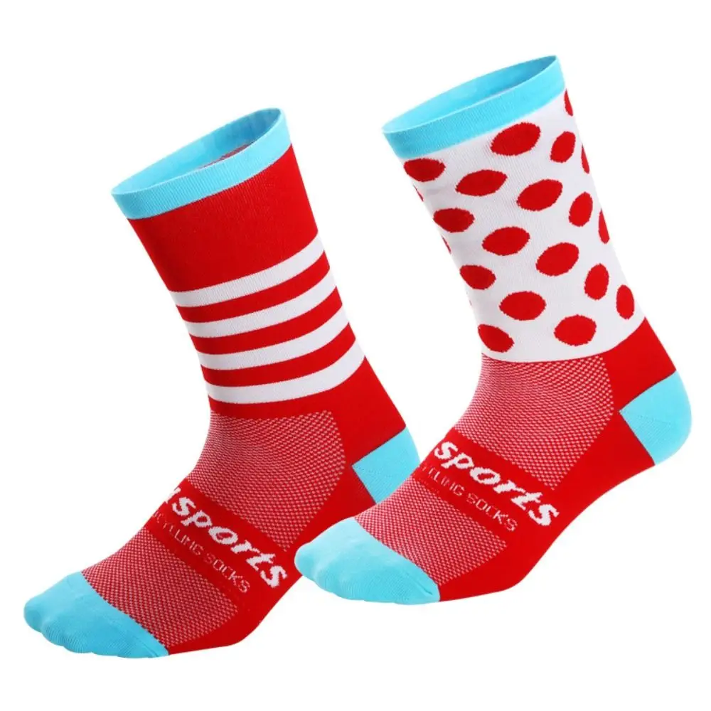 1 Pair Asymmetric Pattern Cycling Socks Breathable Sweat-absorbent Mid Tank Sports Socks Deodorant Wear Resistant Sports Socks
