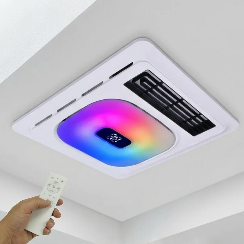 Smart Bathroom Exhaust Fan 1800W PTC Heater 180CFM 1.0 Sone Quiet Bathroom Vent Fan with Bluetooth Speaker RGB LED Light 3 Color Temperature Stepless Dimming 180lm Nightlight Remote Control Side Outlet Ceiling Mount Easy DIY Install Bathroom Renovation
