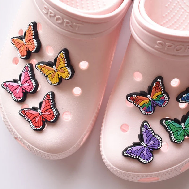 1pcs PVC Butterfly Accessories for Crocs Charms Badge Women Clogs Buckle Kids Pins Shoe Decoration Jeans Party Favors