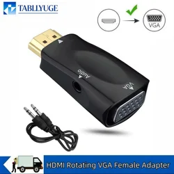 1080P HDMI compatible VGA converter with 3.5mm jack audio cable suitable for TV PC HD for computers and display projectors