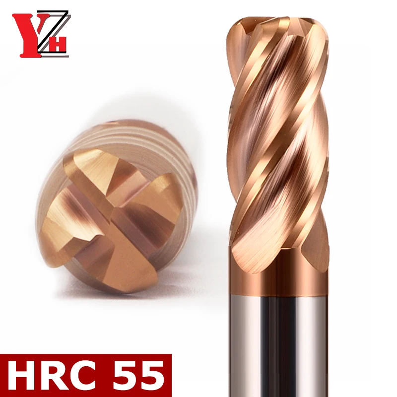 Fresa de Topo de Raio de Canto Hrc55 Flauta Cnc r Cortador de Bulnose Aço de Carboneto de Tungstênio 2r0.5 3r0.5 4r0.5 5r0.5 6r0.5 8r0.5 10r0.5