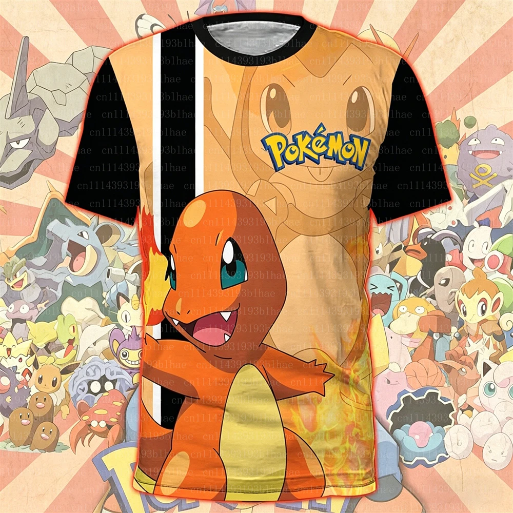 Cartoon Anime Pokemon Elf T-shirt Men's 3D Print Casual T-shirt Boys Round Neck Short Sleeve Tees Summer Casual Short Sleeve Top