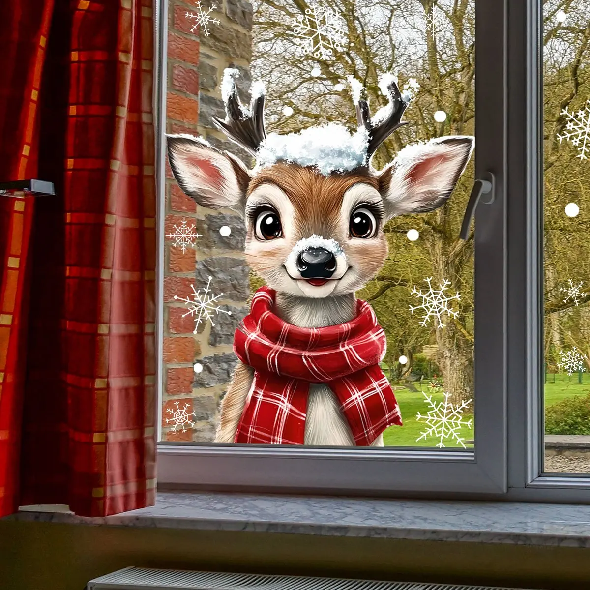 1 قطعة وشاح عيد الميلاد ندفة الثلج الرنة زجاج النافذة الشارات ثابت تتشبث ملصق مقاوم للماء لغرفة النوم غرفة المعيشة ديكور المنزل
