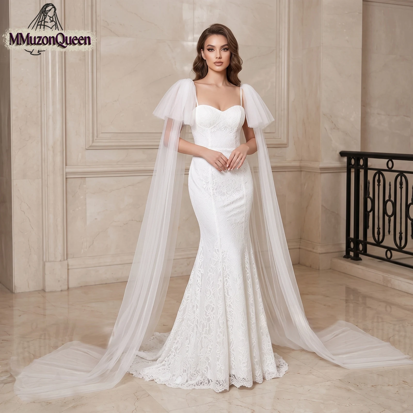 TOPQUEEN Simple Long Trailing Bride Shawl Wedding Accessories Soft Chiffon Pins Fixed for Women Festival Stage Catwalk MG06
