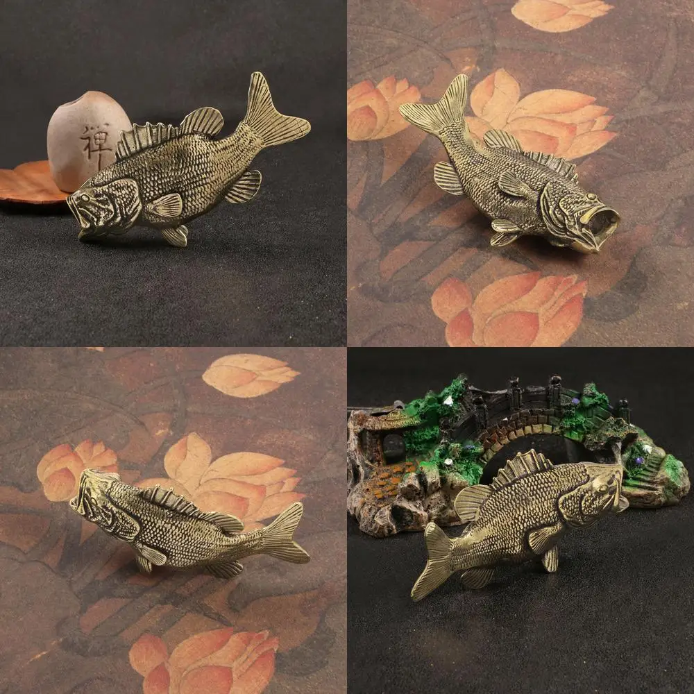 New Chinese Style Antique Style Large Mouth Bass Bronze Craft Ornament Majestic Ocean Fish Decorative Statue Collectible