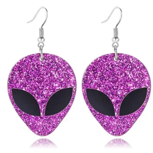 Classic Cartoon Green Alien Pendant Earrings Acrylic Alien Drop Earrings Shiny Mask Dangle Earrings for Women Jewelry Gift