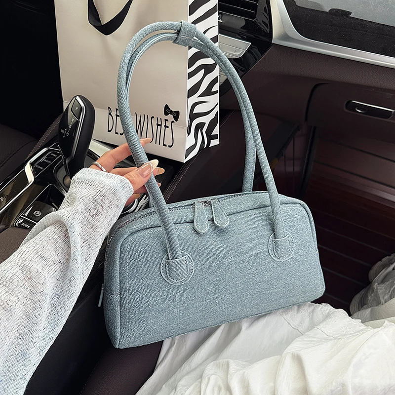 

Business Commuter Shoulder Bags for Women 2025 Luxury Designer Handbag Vintage Denim Causal Bag Big Capacity Pillow Underarm Bag