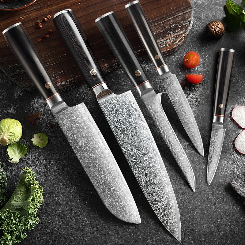 1-7pcs Damascus Kitchen Knife 67 Layers Damascus Steel Chef Knife High Hardness Stainless Steel Meat Cleaver Boning Knife