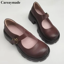 Careaymade-Genuine Leather Japanese Mary Jane women's shoes light soft middle heel original single shoes pure leather shoes