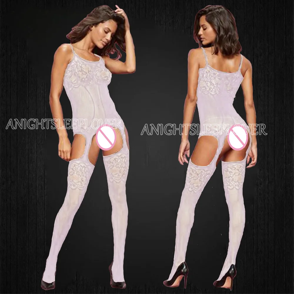 White Sexy Bodystockings Lingerie Bodysuit Underwear Women Fishnet Open Crotch catsuit Mesh Tights Erotic Babydoll Teddies