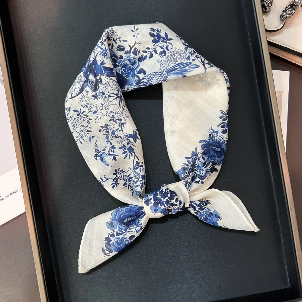 새의 노래와 꽃 실크 스카프 프랑스의 우아한 작은 사각형 손수건 고가 액세서리 다용도 실크 스카프 럭셔리 스카프