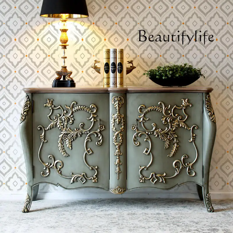 French Vintage Style Solid Wood Sideboard Affordable Luxury Style Neoclassical Carved Decorative Locker