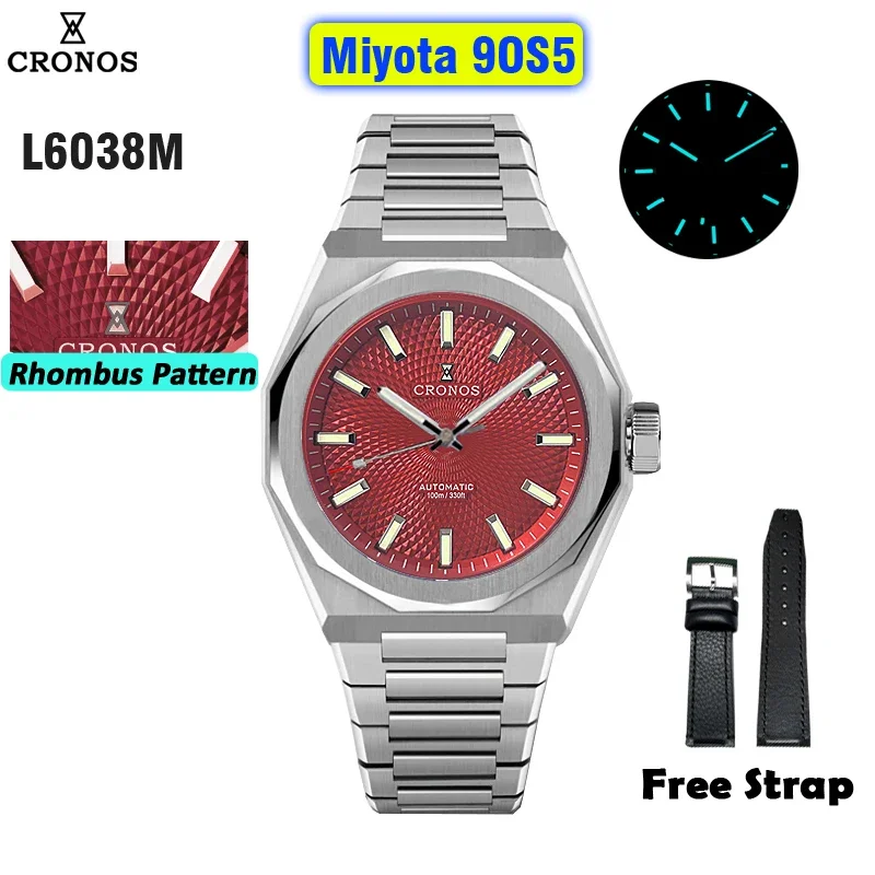 ساعة كرونوس الفاخرة للرجال 39 ملم أوتوماتيكية PT5000 SW200 ساعات المعصم مقياس نمط الياقوت 10ATM شفافة من الخلف L6038M بدون منافذ