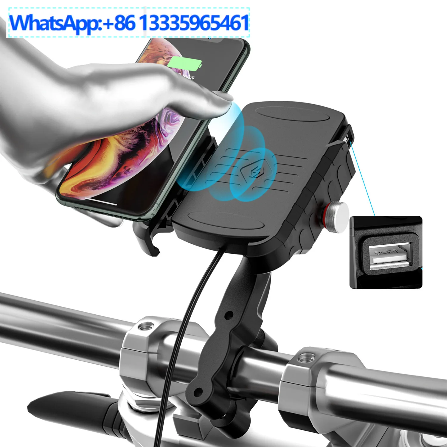 

Motorcycle wireless charging mobile phone holder 15W wireless charging mobile phone holder USB car mobile phone charger 5V3A