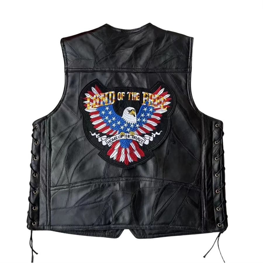 Geborduurd Heren Motorfiets Lederen Vest Punk Mouwloos Jack Rijden Biker Gilet Heren Kleding Zwart Streetwear Big Size