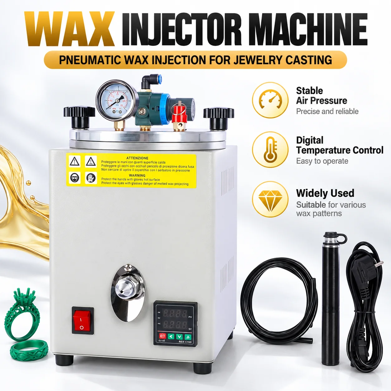 110V 350W Hand Pump Wax Injector Machine for Gold Silver Jewelry Processing and Making Machine Wax Molding Melting Casting Machine Small Digital Display Manual Jewelry Waxing Machine Wax Injection Machine