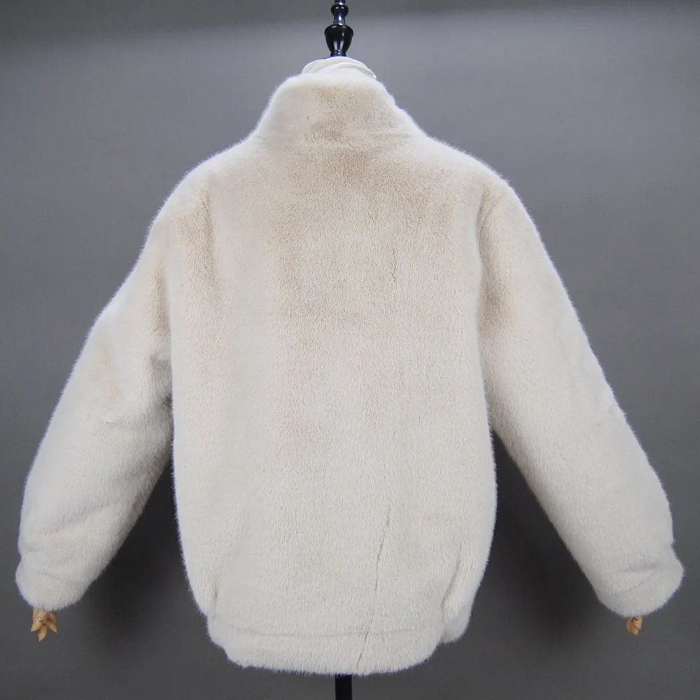 Manteau d'hiver en fausse fourrure de vison pour femme, marron, épais, chaud et doux, manches longues, col montant, élégant, luxe, Chic, veste moelleuse, 2025