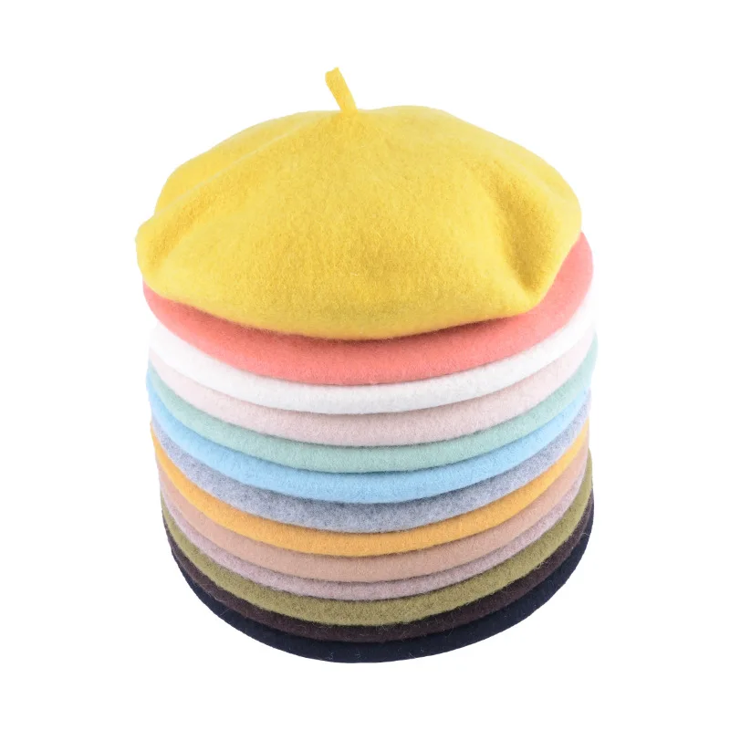 

New Korean Style Solid Multi-Color Quality 100% Wool Winter Beret Female Autumn Warm Hat Women Adult Cap Gift Wholesale Dropship