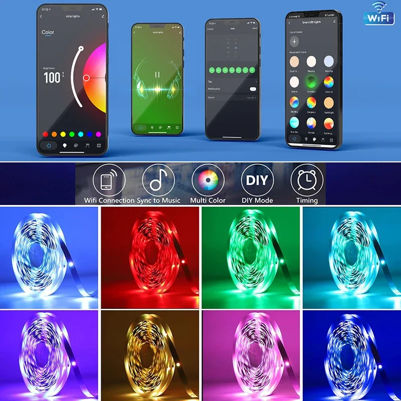 Tuya WiFi LED قطاع أضواء الحياة الذكية USB 5050 RGB مصباح الشريط التلفزيون الكمبيوتر الخلفية غرفة ضوء مرنة ديود العمل مع أليكسا جوجل