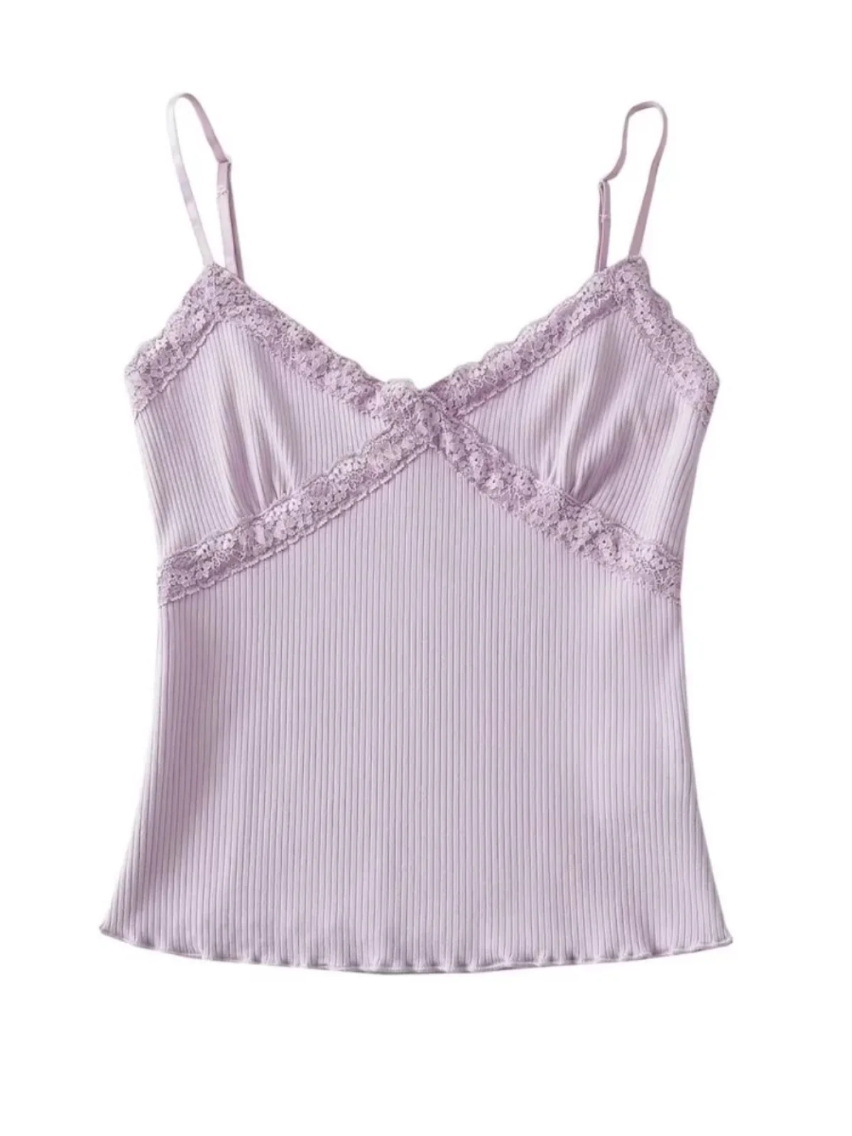 Retro Elastic Lace Trim Design Csole Vest Women's Inner Wear Sexy Girl's Outfit Top Pure Color ort Length Strap Vest