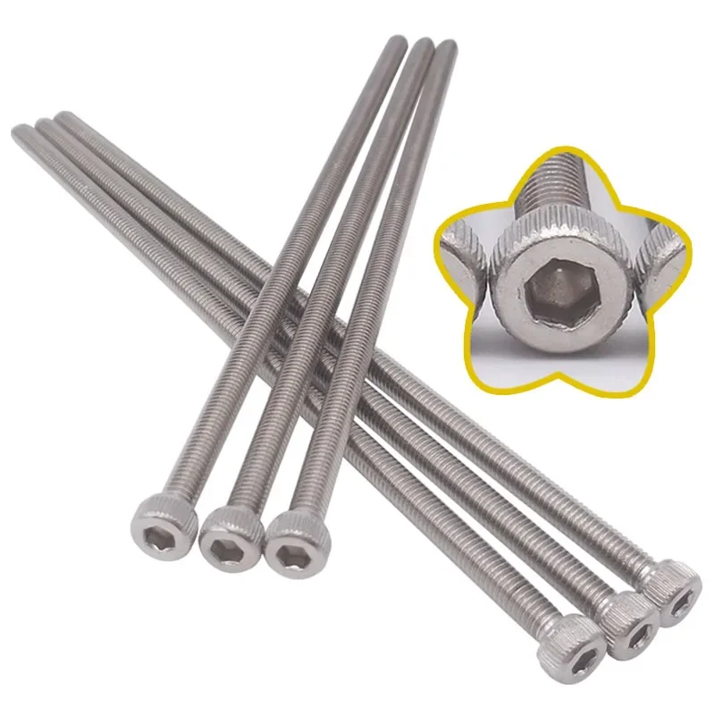 M2 M3 M4 M5 M6 M8 M10 M12 DIN912 304 Stainless Steel Inner Hexagon Lengthen Screw Knurled Cup  Bolts Extra Long