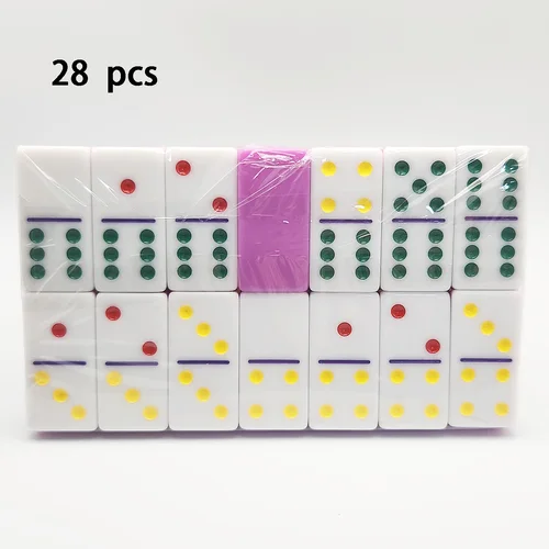 Juego de dominó multicolor de doble capa de 28 piezas, juego interactivo que promueve el desarrollo de habilidades y la estrategia, entretenimiento, accesorios favoritos para juegos y fiestas, Dot1-2 (rojo), Dot3-4 (amarillo), Dot5-6 (verde) Combinación de tres colores