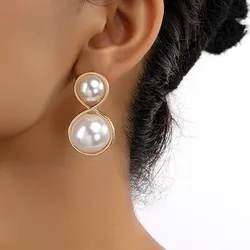 Stud Earrings For Women Imitation Pearl Retro Geometric Ear Accessories Holiday Party Gift Fashion Jewelry DE108