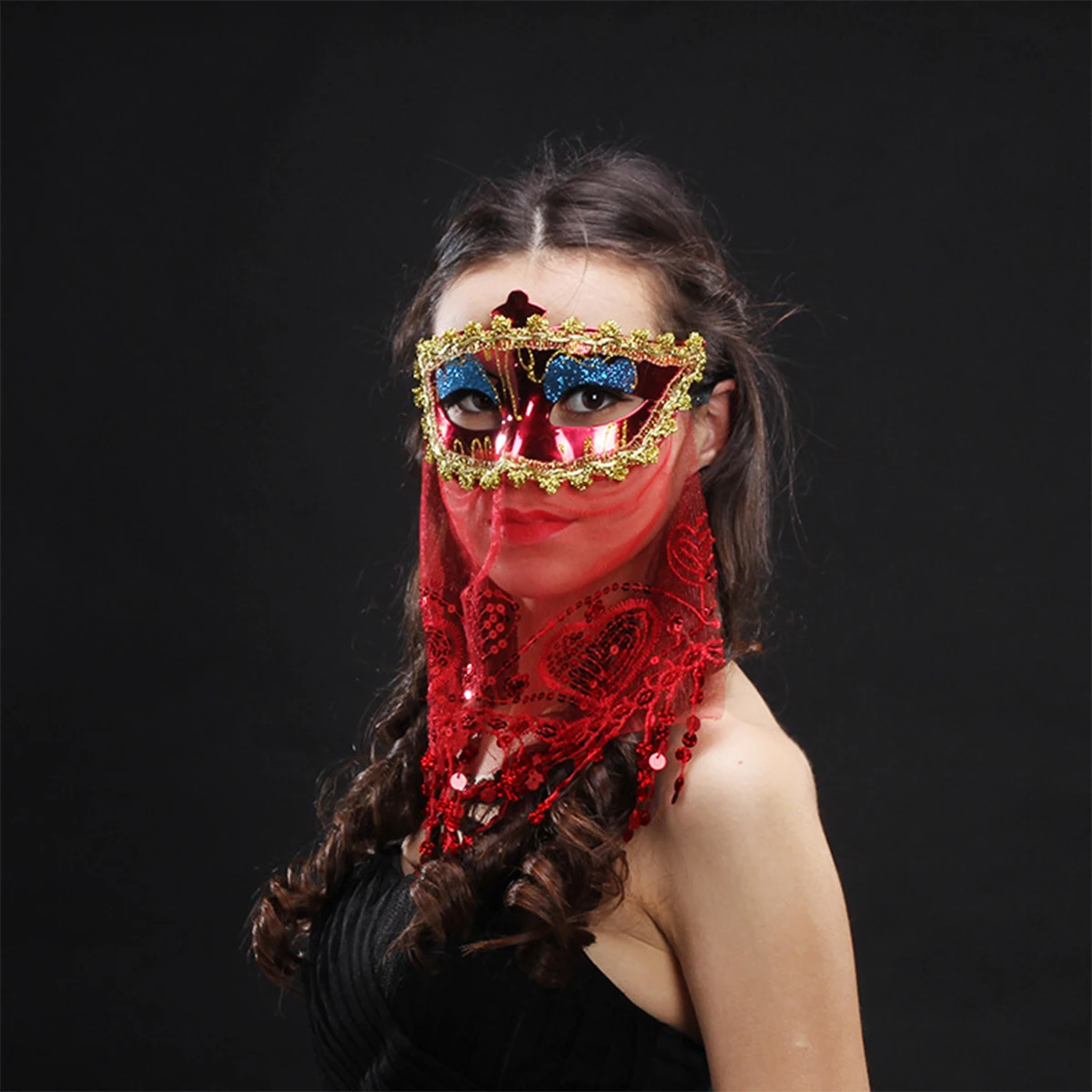 

Mysterious Veil Cosplay Mask Women Fancy Ball Eyemask Mask With Sequins For Carnival Masquerade Latin Dance Belly Dance Party (R