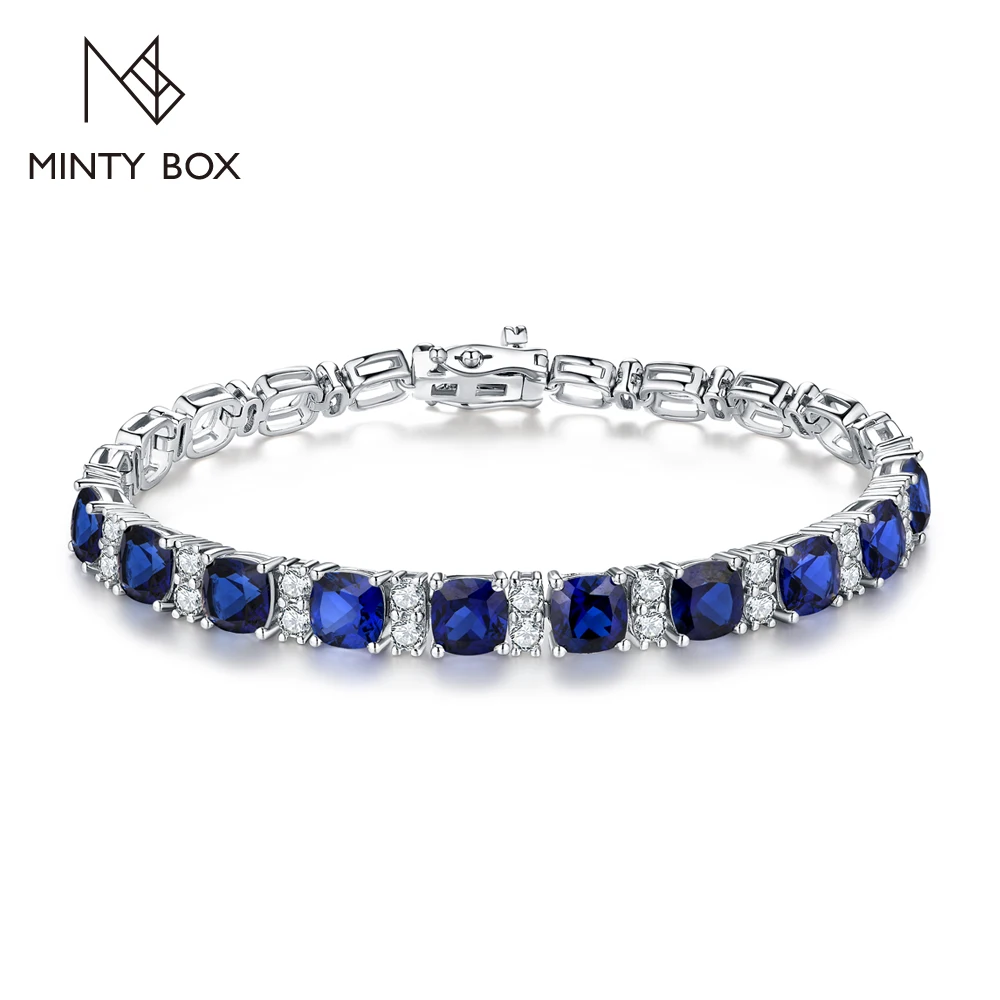 MINTYBOX Cushion Cut Sapphire Bracelets for Women Men Best Lab Ruby ​​Tennis Bracelet S925 Silver Evening Party Handmade Jewelry