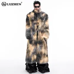 LUZHEN Scarf Decorate High Quality Luxury Imitation Fur Coat Cold Original Personalized Color Contrast Men Long Outerwear LZ7279