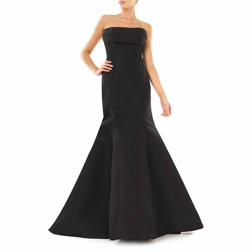 

Mermaid Evening Dress Black Satin Strapless Sleeveless Trumpet Evening Gowns for Women Sweep Train Simple Wedding Party Dresses