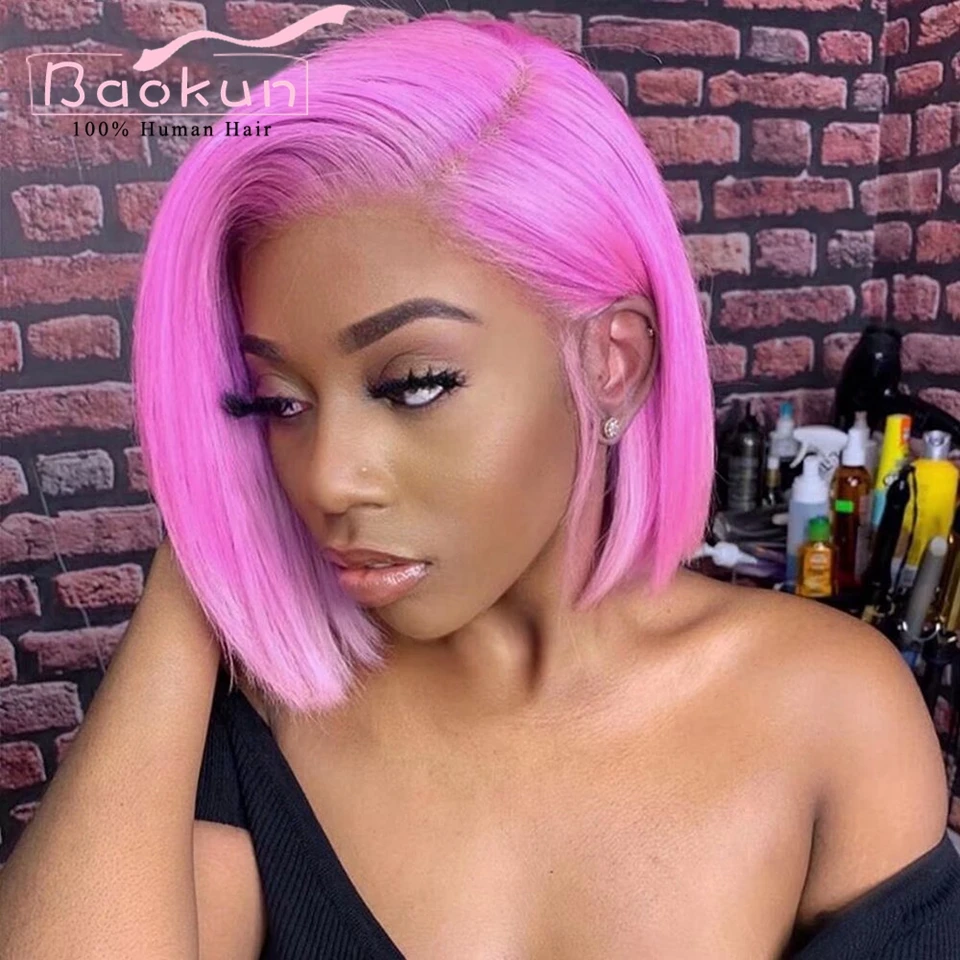 Pink 360 Lace Front Wig Human Hair Wigs 13x6 HD Lace Frontal Wig Pre Plucked 13x4 Short Bob Straight Lace Front Wigs Human Hair