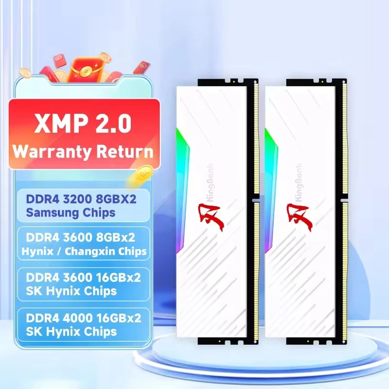 KingBank DDR4 RGB RAM 8GB/8GBx2 16GB/16GBx2 3200MHz 3600MHz 4000MHz Dual-channel DIMM Desktop Memory Ram