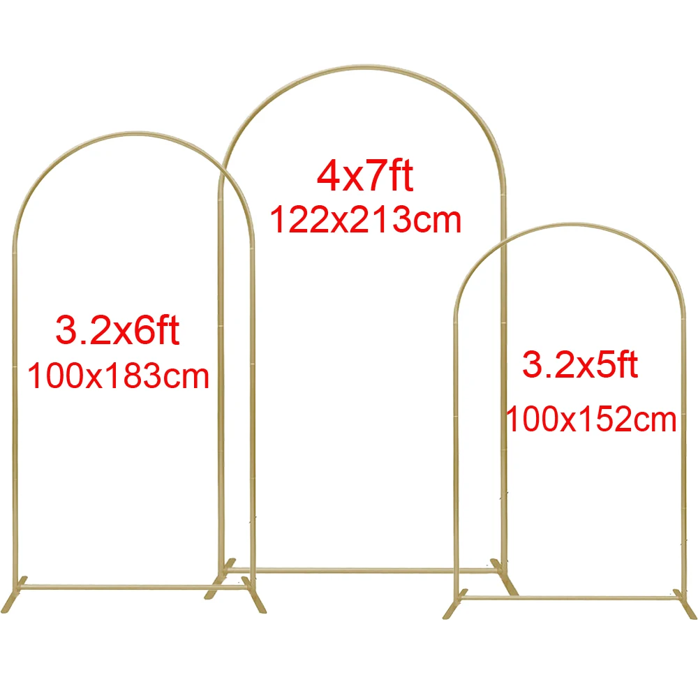 3Pcs Metal Wedding Arch Backdrop Stand Balloon Arch 7/6.6/6/5ft Easy Assembly Birthday Party Backdrops Covers Double-sided