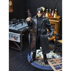 1/12 Scale Male Soldier Black Trend Mid-length Leather Trench Coat Clothes Accessories for 6