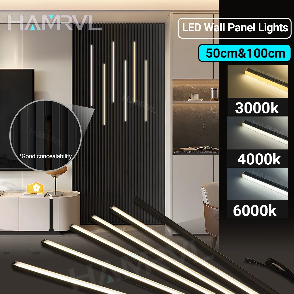 Aluminum bar LED Lighting for Wood Wall Panel Decor 1M/50CM Wardrobe Lamp Touch sensor Dimming Home Cabinet Light 6000K4000K3000