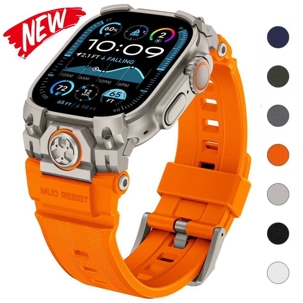 

Luxury Silicone Sport Strap For Apple Watch Ultra 3/2/1 49mm Band Silicone&Metal For IWatch Series Ultra Replacement Bracelet
