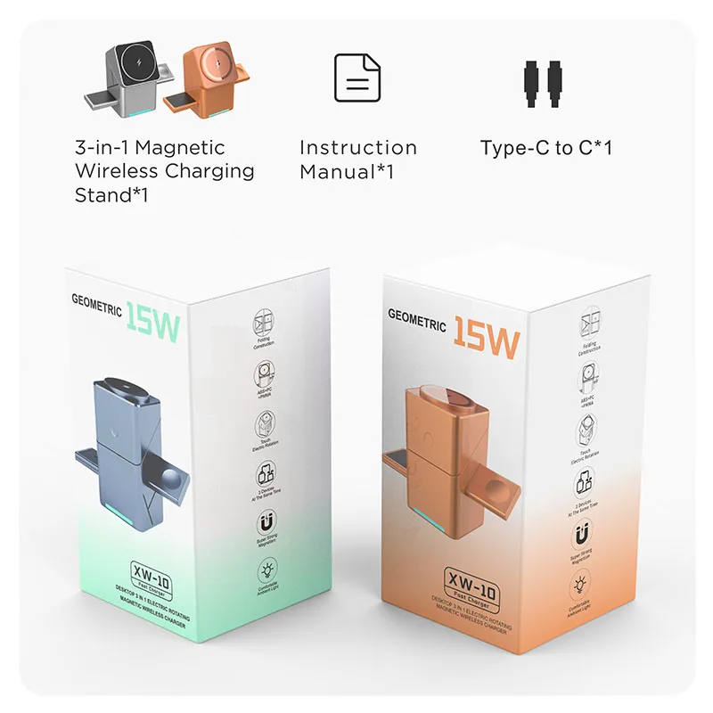 2025 Desktop Portable  Qi2 Phone Wireless Fast Charging Stand Magnetic Foldable 3 in 1 Cube Wireless Charger Dock view 5