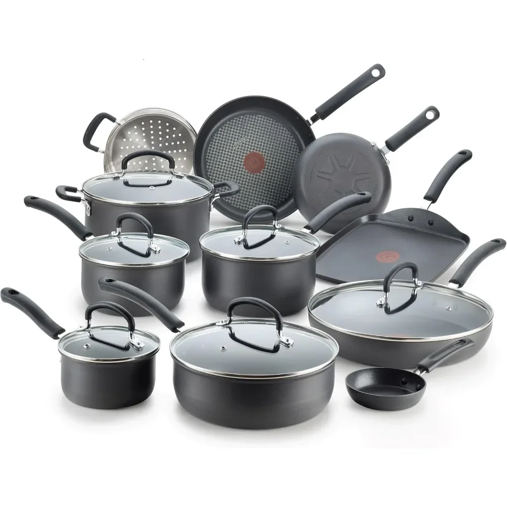 Ultimate Hard Anodized Nonstick Cookware Set 17 Piece, Oven Broiler Safe 400F, Lid Safe 350F, Kitchen Cooking Set w/ Fry P