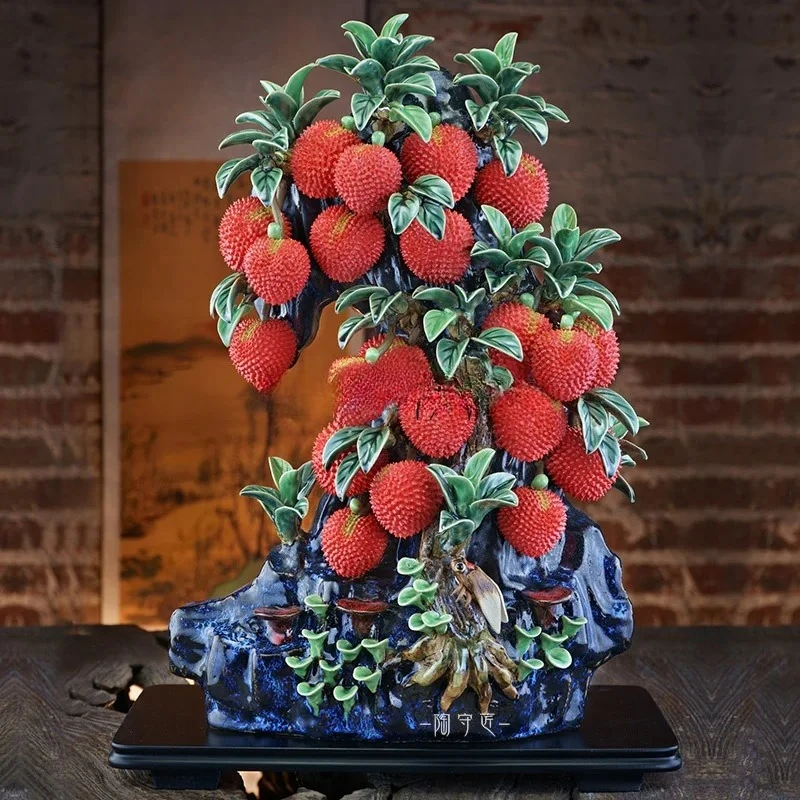 

Lucky Tree Litchi Ceramic Ornament TV Cabinet Living Room High-end Atmospheric Decoration Crafts