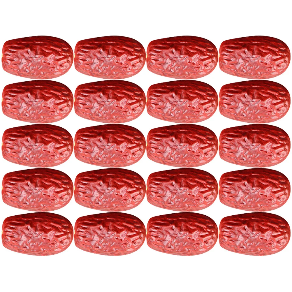 30 Pcs Simulated Jujube Bakery Shop Decoration Artificial Red Dates Fruit Dried Pvc Reusable Model Party