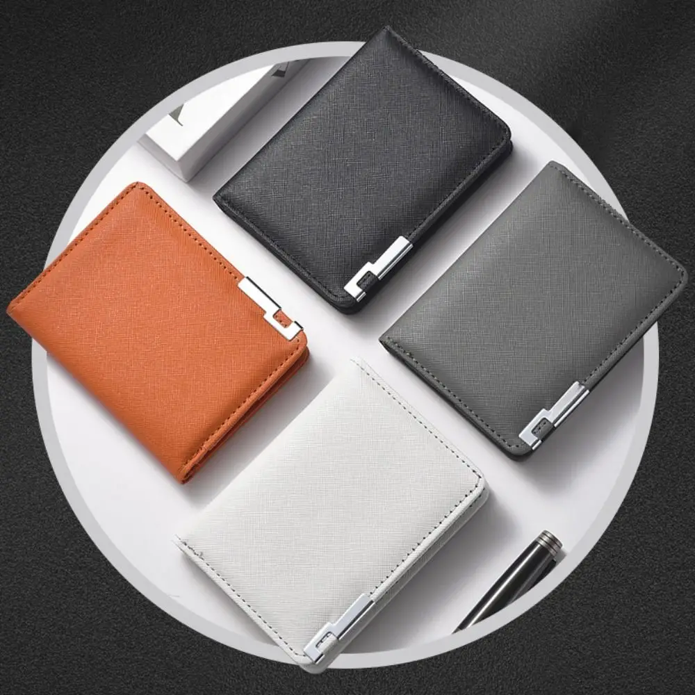 

New PU Leather Retro Men's Wallet Two-Fold Ultra Thin Multiple Pockets Orange Black Grey White Slim Wallet Money Clip Men Women