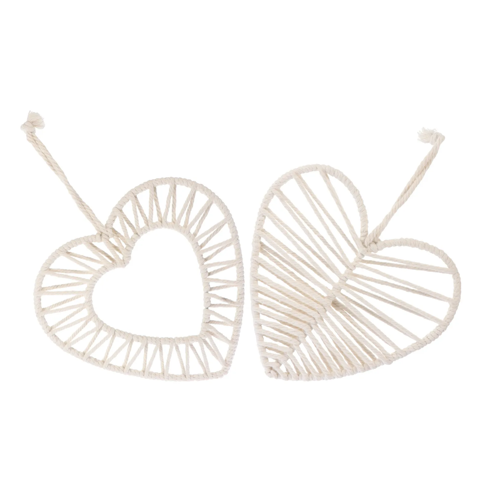 Cotton Heart Hanging Decor 2 Piece Handmade Bohemian Wall Ornaments for Home Party Bedroom Wall Art