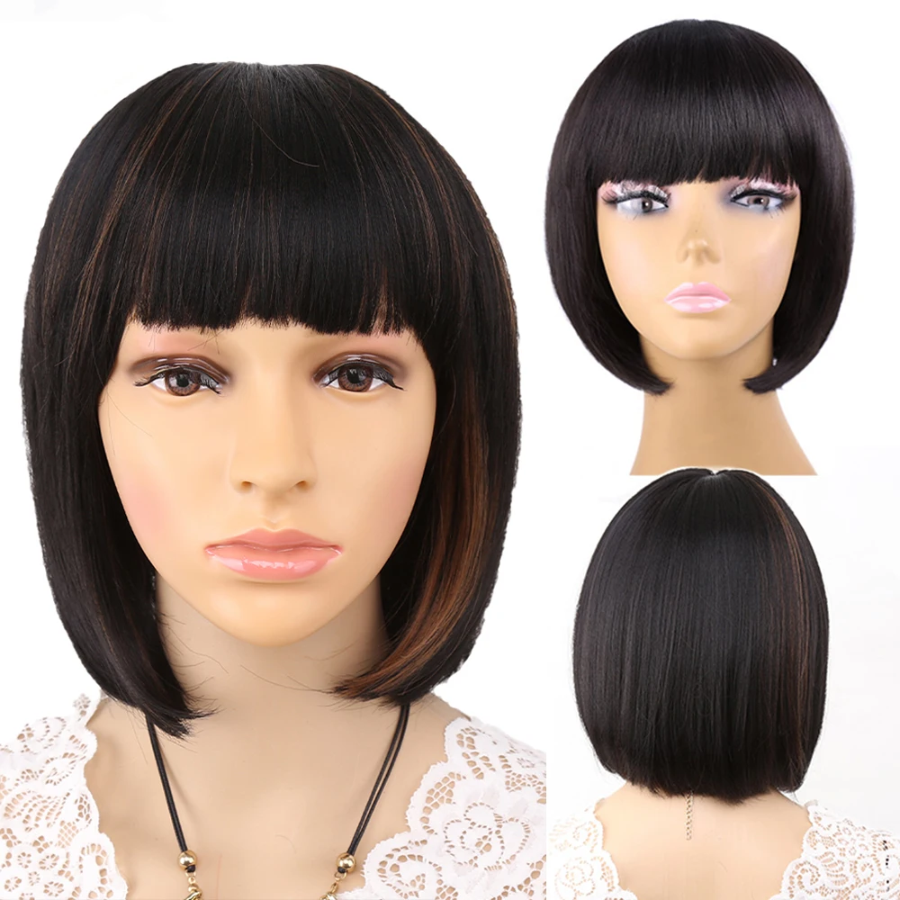 

Amir Synthetic Short Straight Bob Wigs With Bangs Black Blonde Wigs Hair for Women Costume Wig Cosplay Wine Red Wig