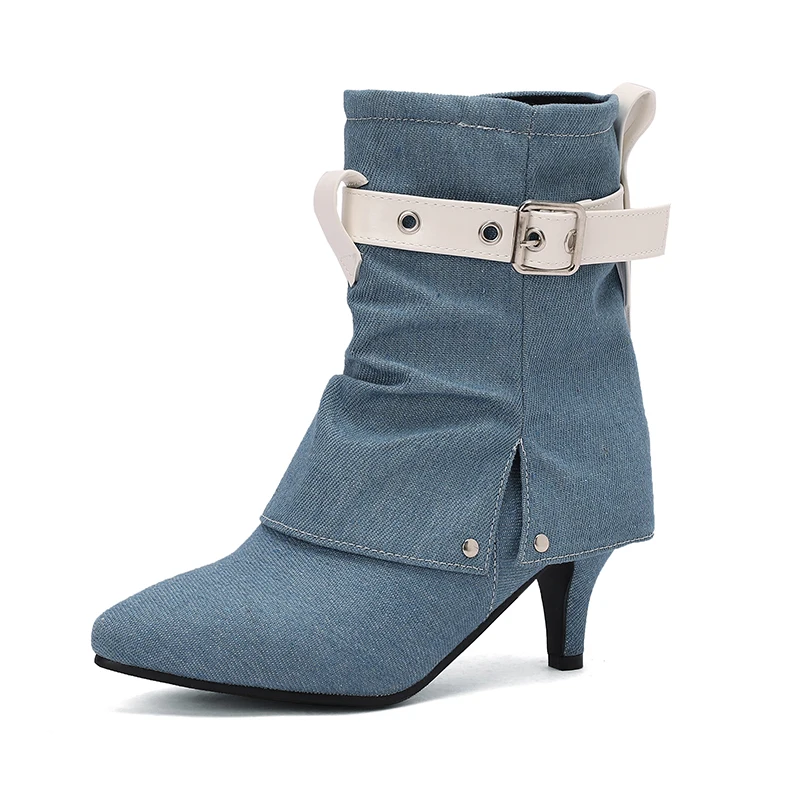 

Ankle Boots for Women's 2024 High Heels Shoes Turndown Belt Buckle Decor Autumn Winter Footwear